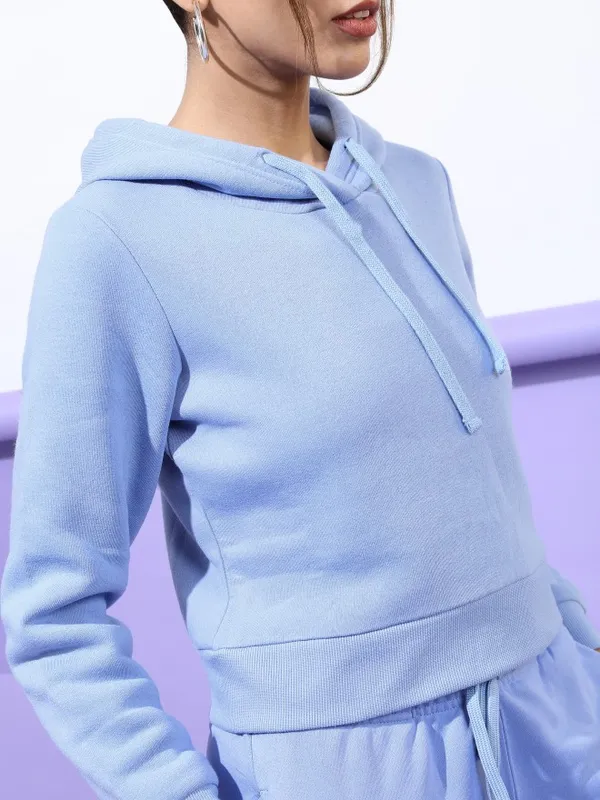  Tokyo Talkies Women Blue Solid Pullover Hood Sweatshirts