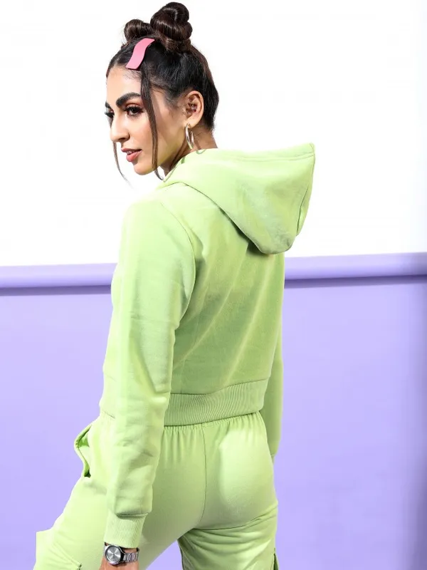  Tokyo Talkies Women Green Solid Pullover Hood Sweatshirts