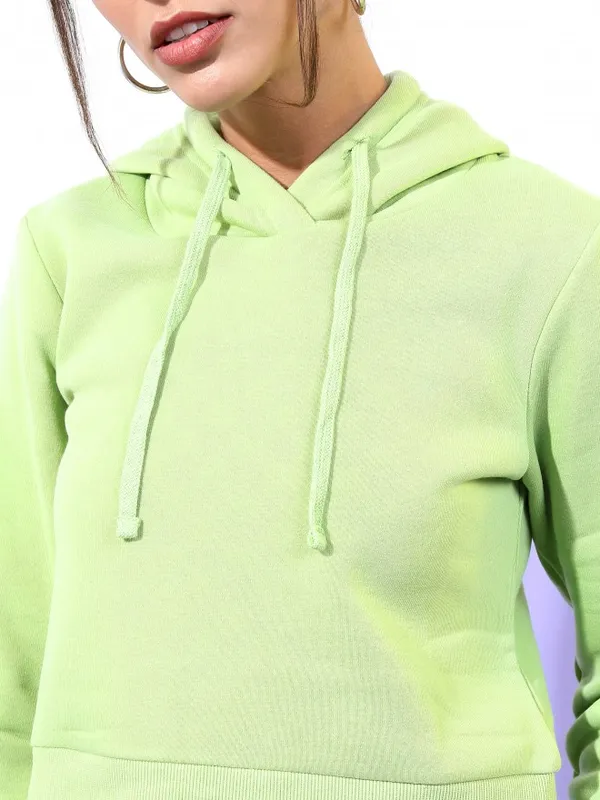  Tokyo Talkies Women Green Solid Pullover Hood Sweatshirts