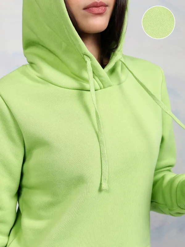  Tokyo Talkies Women Green Solid Pullover Hood Sweatshirts