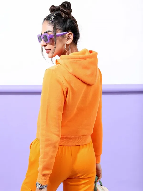  Tokyo Talkies Women Orange Solid Pullover Hood Sweatshirts