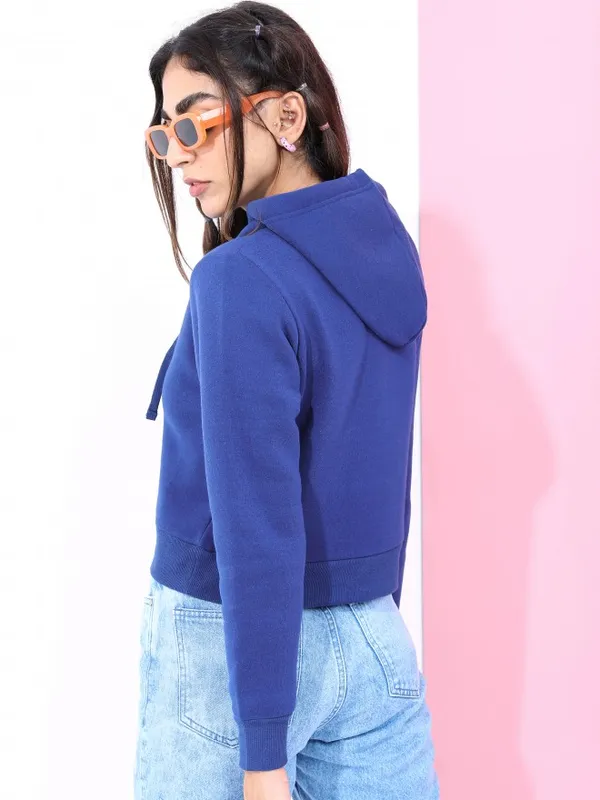  Tokyo Talkies Women Navy Blue Solid Pullover Hood Sweatshirts