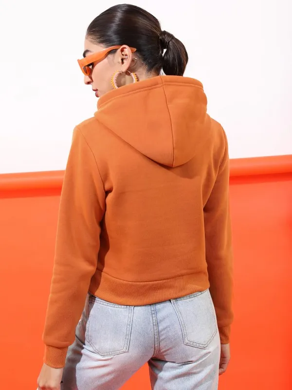  Tokyo Talkies Women Terracotta Solid Pullover Hood Sweatshirts