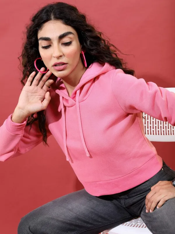  Ketch Women Pink Solid Pullover Hood Sweatshirts