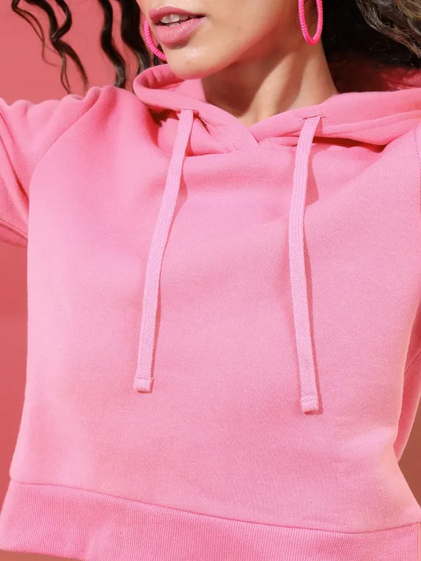  Ketch Women Pink Solid Pullover Hood Sweatshirts