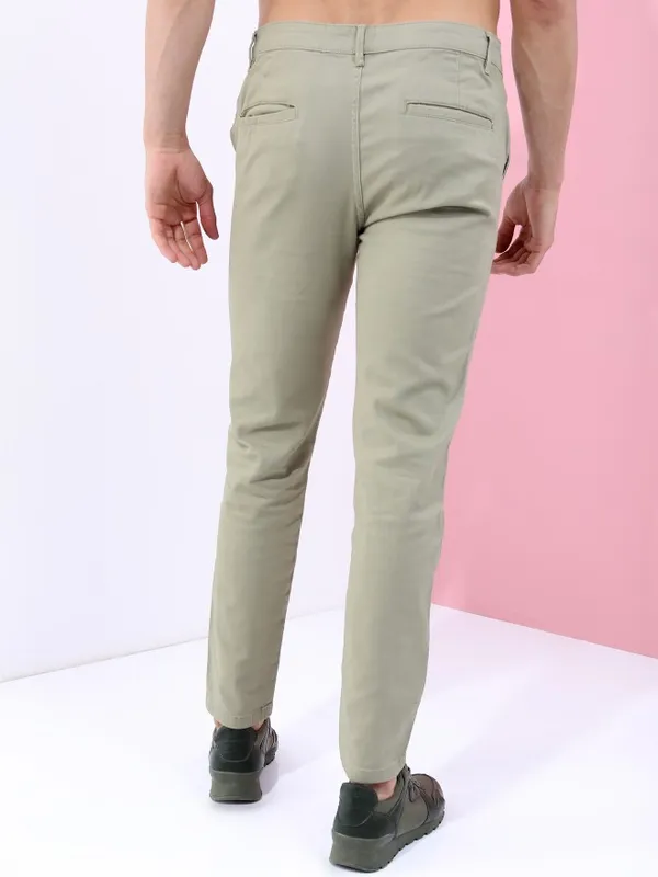  Highlander Men Olive Slim Fit Solid Casual Trousers