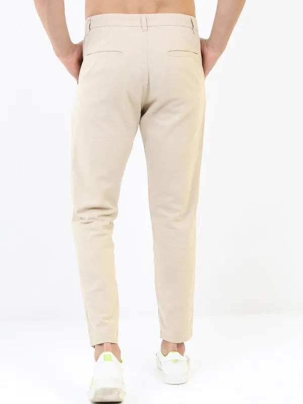  Highlander Men Beige Tapered Fit Solid Casual Trousers