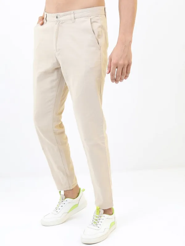  Highlander Men Beige Tapered Fit Solid Casual Trousers