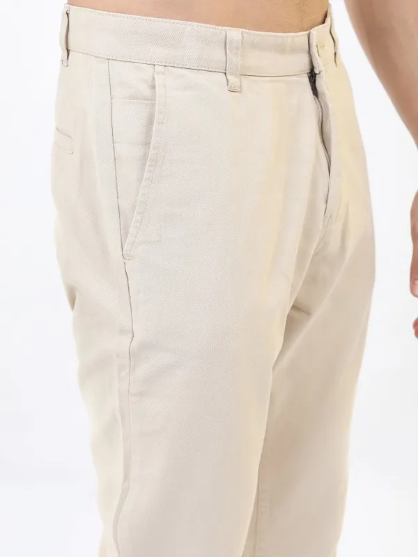  Highlander Men Beige Tapered Fit Solid Casual Trousers