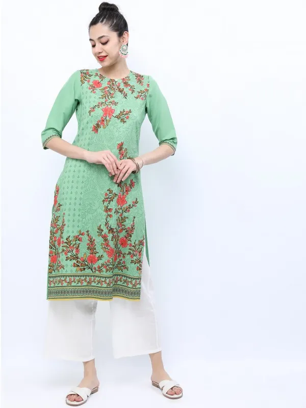  Ketch Women Green Printed Straight Kurtas