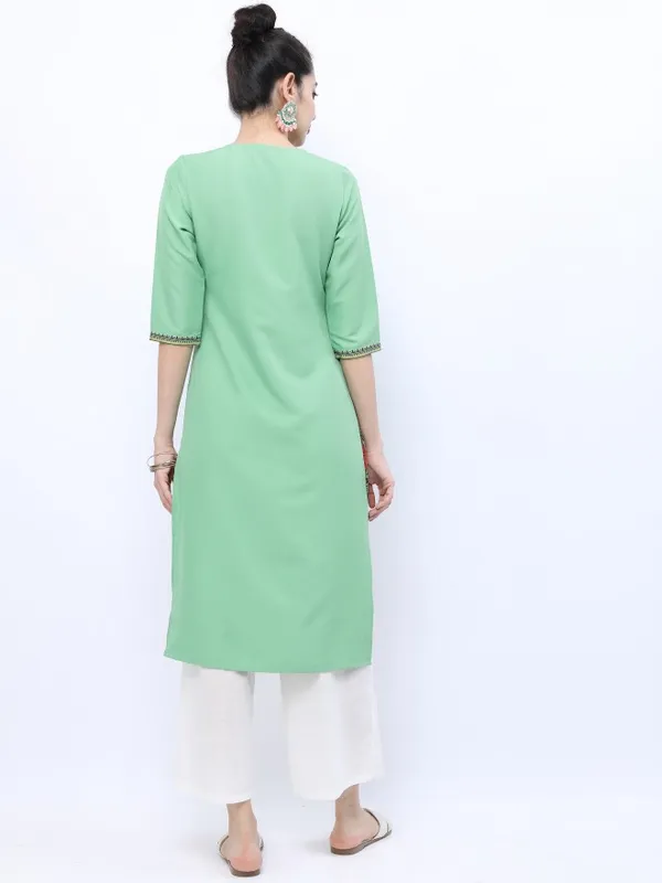  Ketch Women Green Printed Straight Kurtas