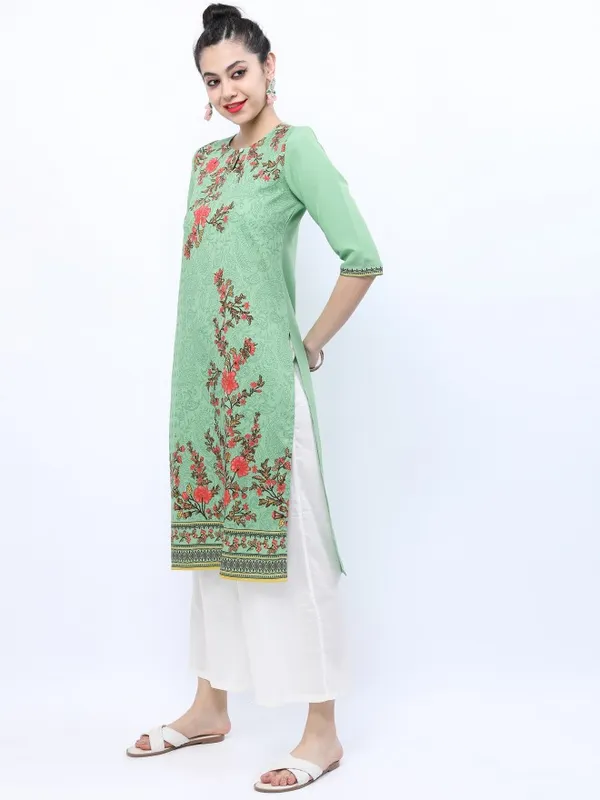  Ketch Women Green Printed Straight Kurtas