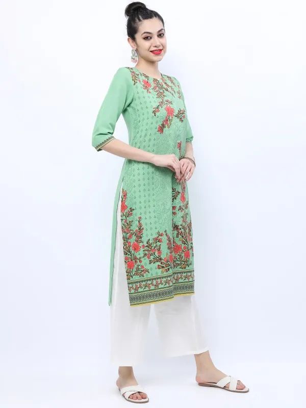  Ketch Women Green Printed Straight Kurtas