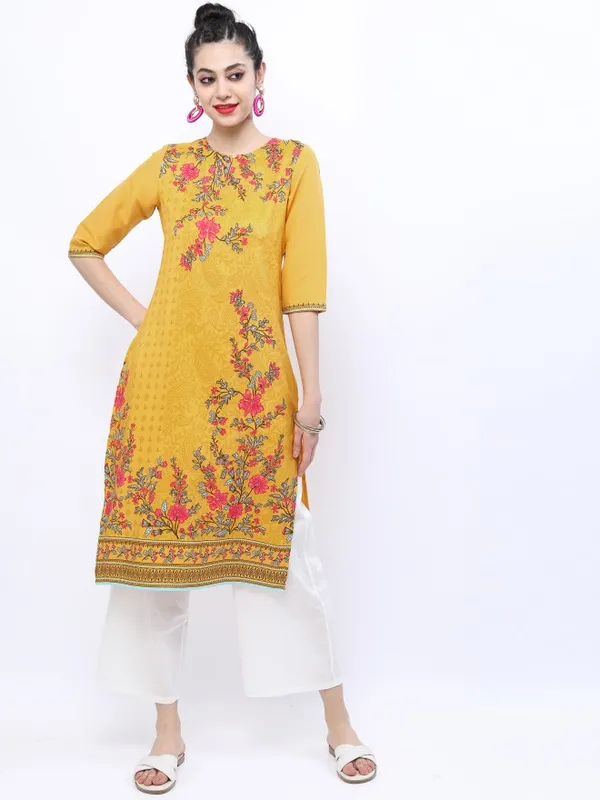  Ketch Women Yellow Printed Straight Kurtas