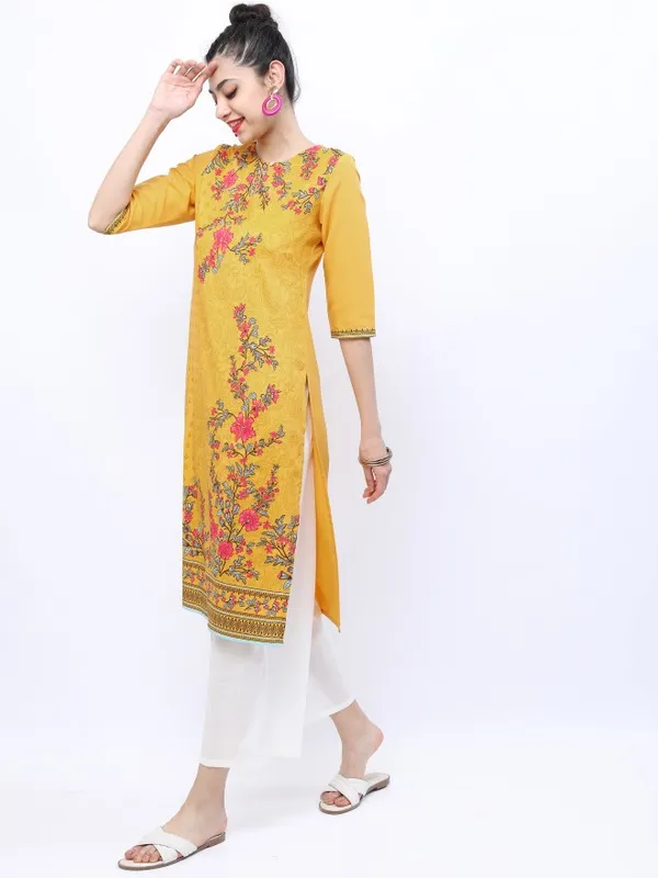  Ketch Women Yellow Printed Straight Kurtas