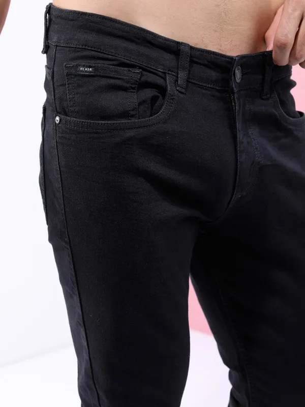  Highlander Men Black Tapered Fit Clean Look Jeans