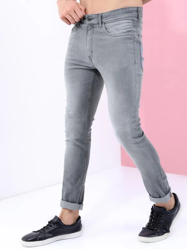  Highlander Men Grey Slim Fit Clean Look Jeans