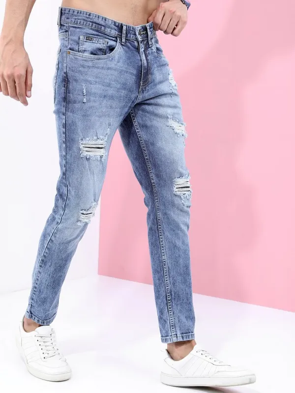  Highlander Men Blue Tapered Fit Highly Distressed Jeans