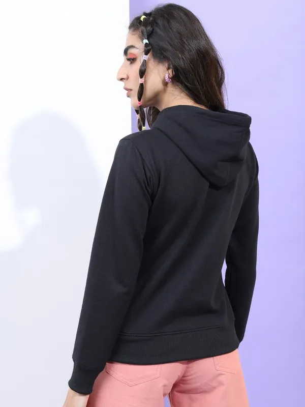  Tokyo Talkies Women Black Printed Pullover Hood Sweatshirts