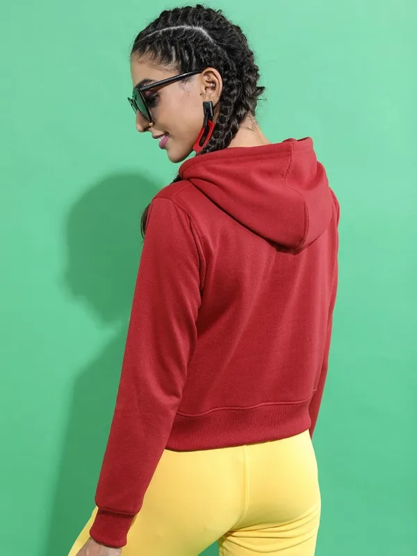  Tokyo Talkies Women Maroon Printed Pullover Hood Sweatshirts