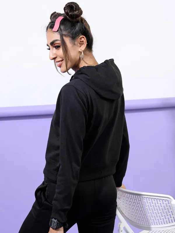  Tokyo Talkies Women Black Printed Pullover Hood Sweatshirts