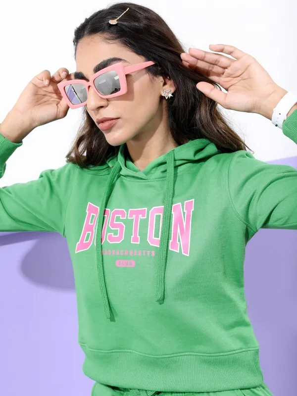  Ketch Women Green Hood Sweatshirts