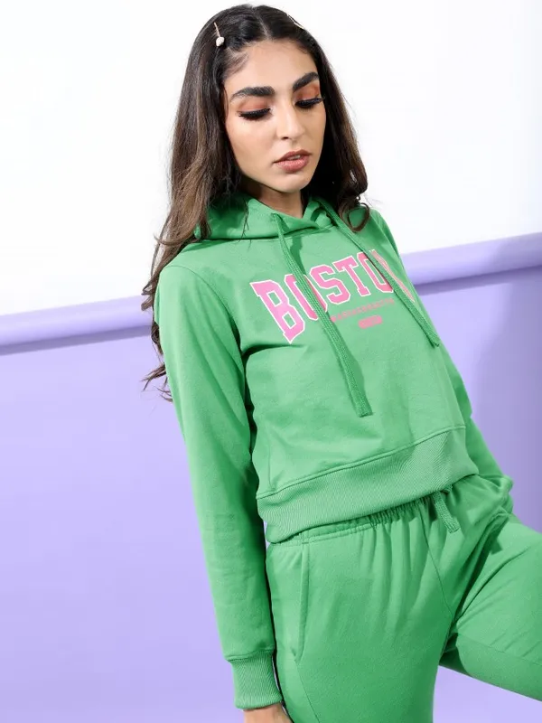  Ketch Women Green Hood Sweatshirts