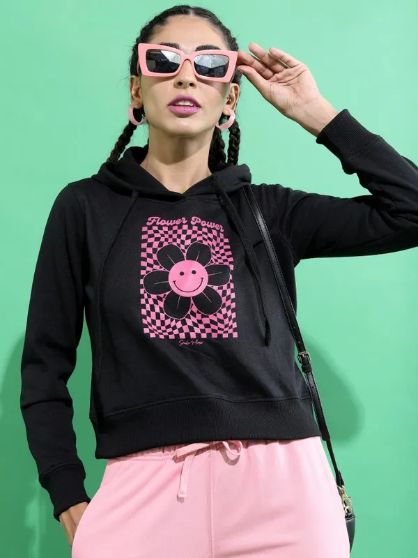  Ketch Women Black Solid Pullover Hood Sweatshirts