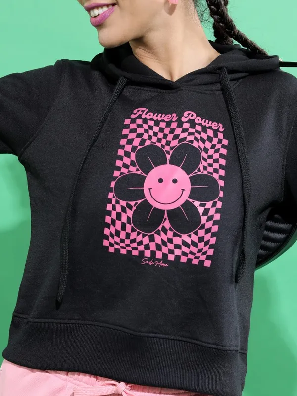  Ketch Women Black Solid Pullover Hood Sweatshirts