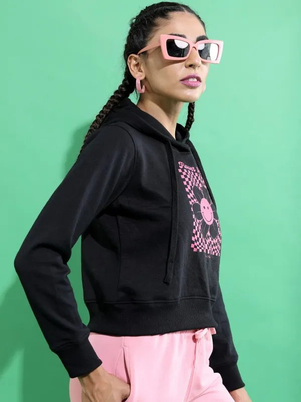  Ketch Women Black Solid Pullover Hood Sweatshirts