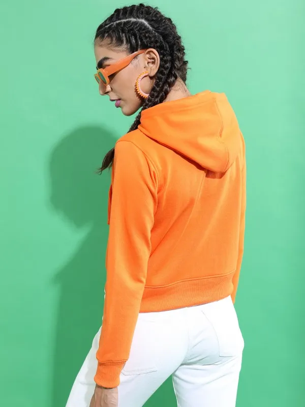  Ketch Women Orange Solid Pullover Hood Sweatshirts