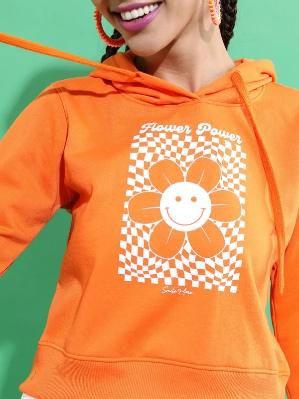  Ketch Women Orange Solid Pullover Hood Sweatshirts
