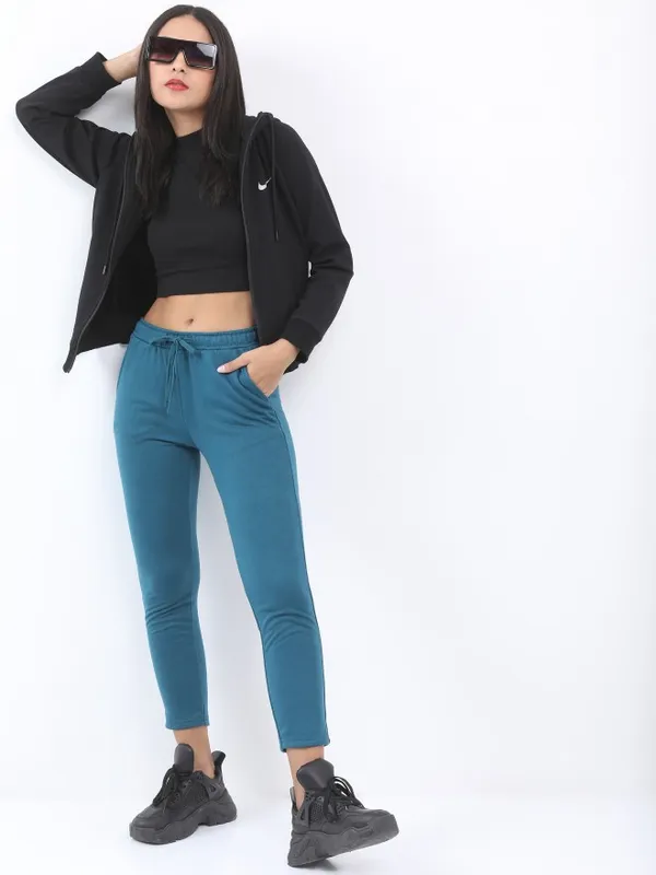  Tokyo Talkies Women Teal Slim Fit Track Pants