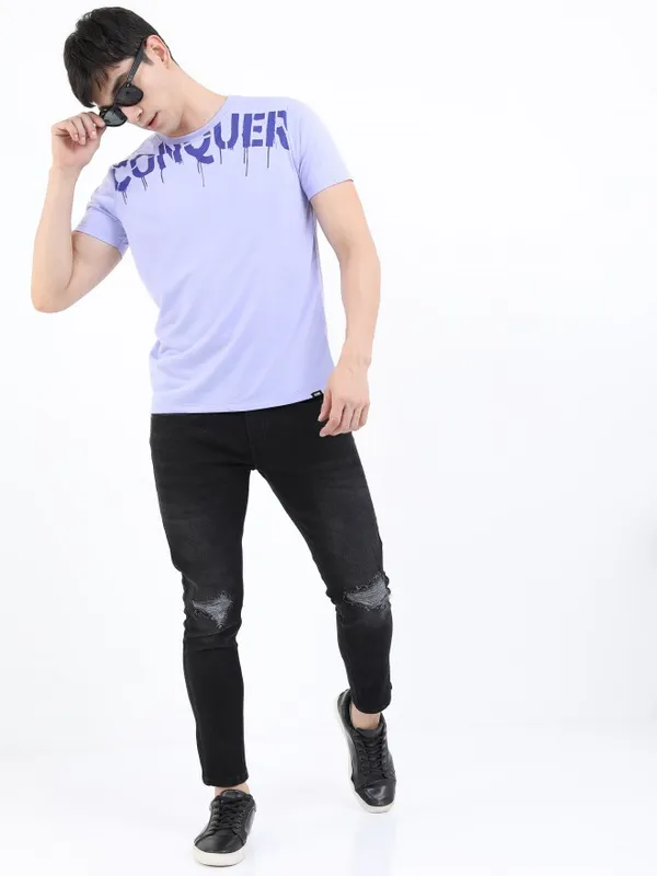  Highlander Men Black Tapered Fit Highly Distressed Jeans