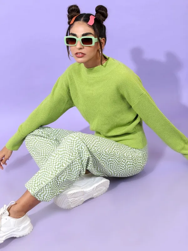  Tokyo Talkies Women Green Mock Collar Sweaters