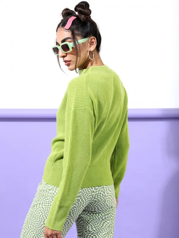  Tokyo Talkies Women Green Mock Collar Sweaters