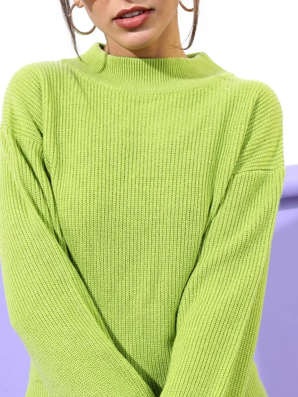  Tokyo Talkies Women Green Mock Collar Sweaters