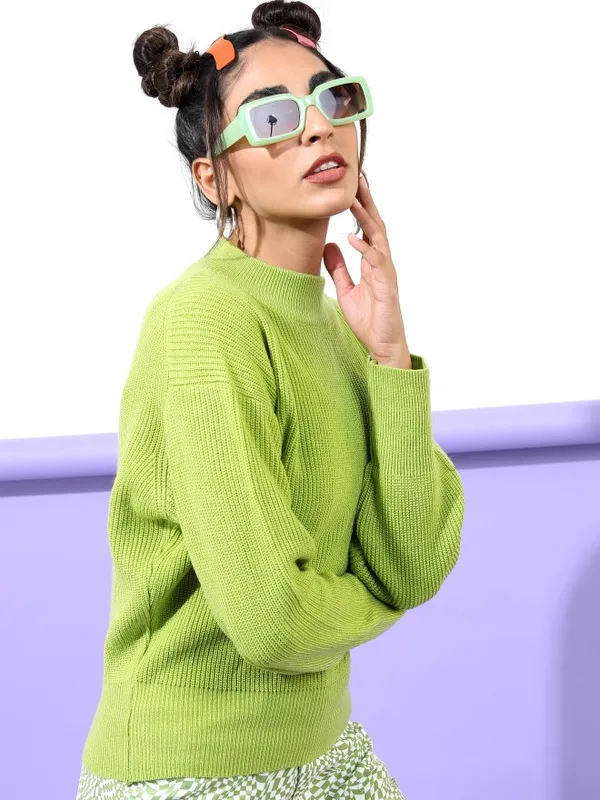  Tokyo Talkies Women Green Mock Collar Sweaters