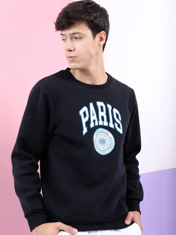  Highlander Men Black Round Neck Pullover Sweatshirts