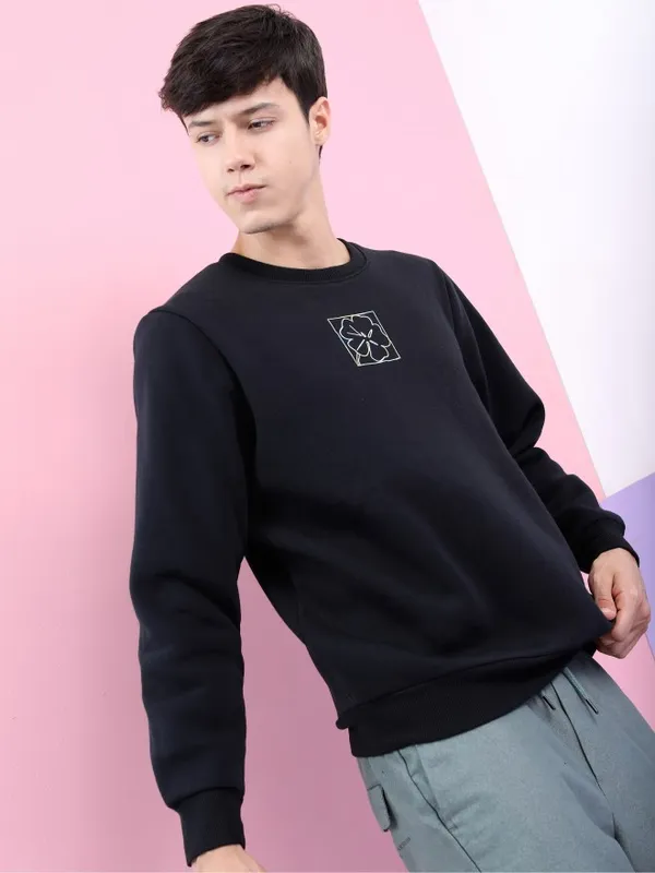  Highlander Men Black Round Neck Pullover Sweatshirts