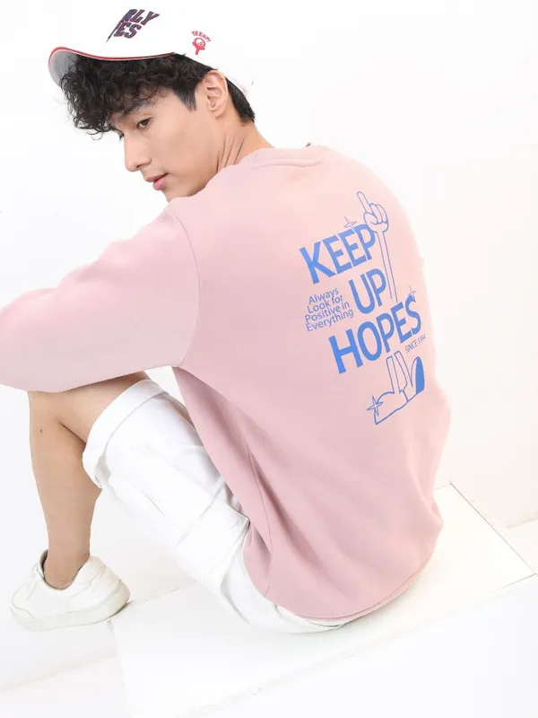  Ketch Men Pink Round Neck Pullover Sweatshirts