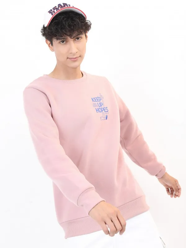  Ketch Men Pink Round Neck Pullover Sweatshirts