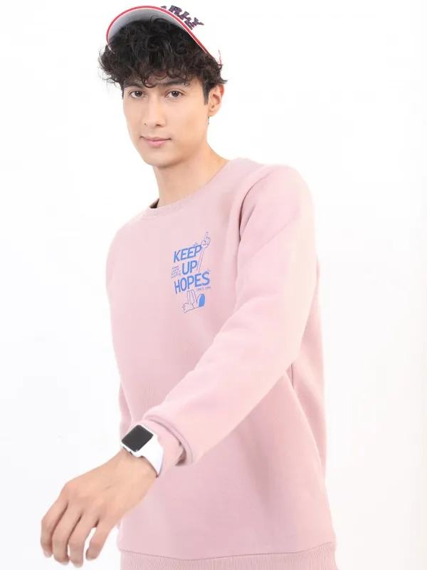  Ketch Men Pink Round Neck Pullover Sweatshirts