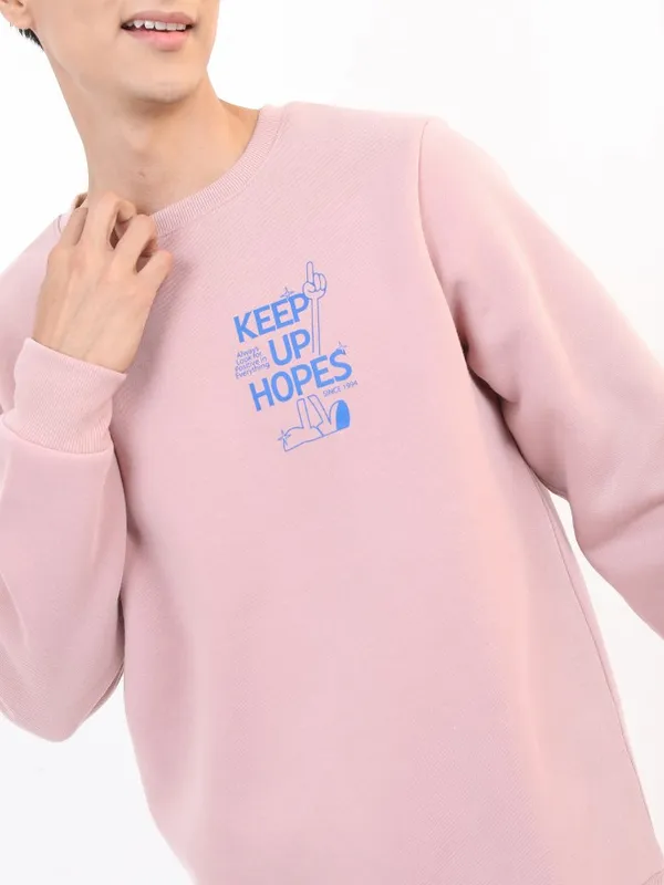  Ketch Men Pink Round Neck Pullover Sweatshirts