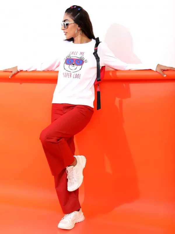  Ketch Women White Round Neck Sweatshirts