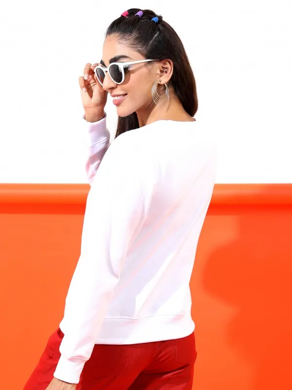  Ketch Women White Round Neck Sweatshirts