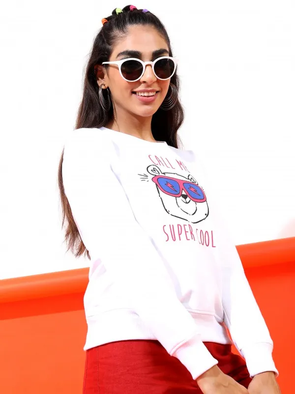  Ketch Women White Round Neck Sweatshirts