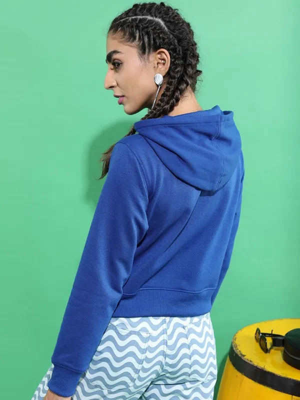  Tokyo Talkies Women Blue Printed Pullover Hood Sweatshirts