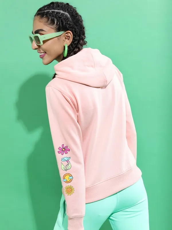  Tokyo Talkies Women Pink Printed Pullover Hood Sweatshirts