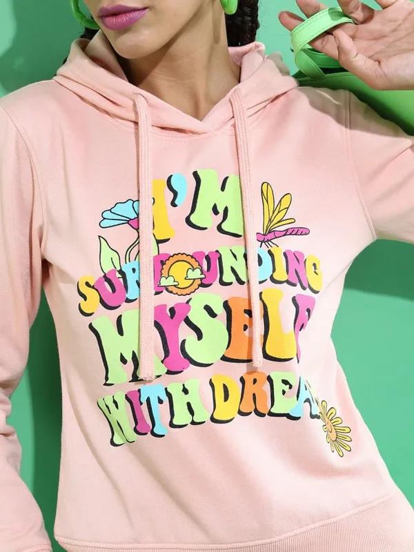  Tokyo Talkies Women Pink Printed Pullover Hood Sweatshirts